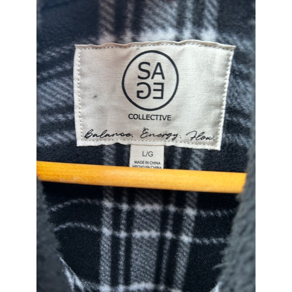 Sage Collective Black Sherpa Fleece Zip Up Vest Size L Plaid Lined Pockets - Picture 3 of 10